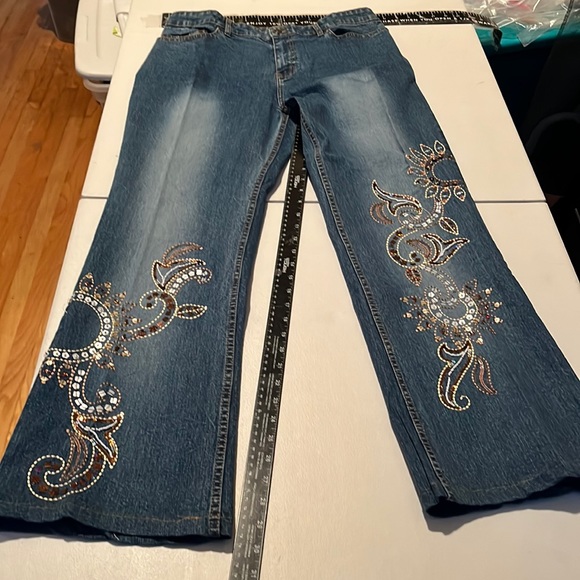 Midnight Velvet  size 12 jeans embellished high rise wide leg with stretch - Picture 2 of 15